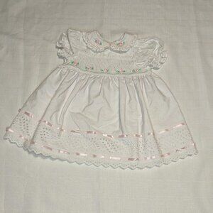 B T Kids White & Pink Embroidered Dress‎